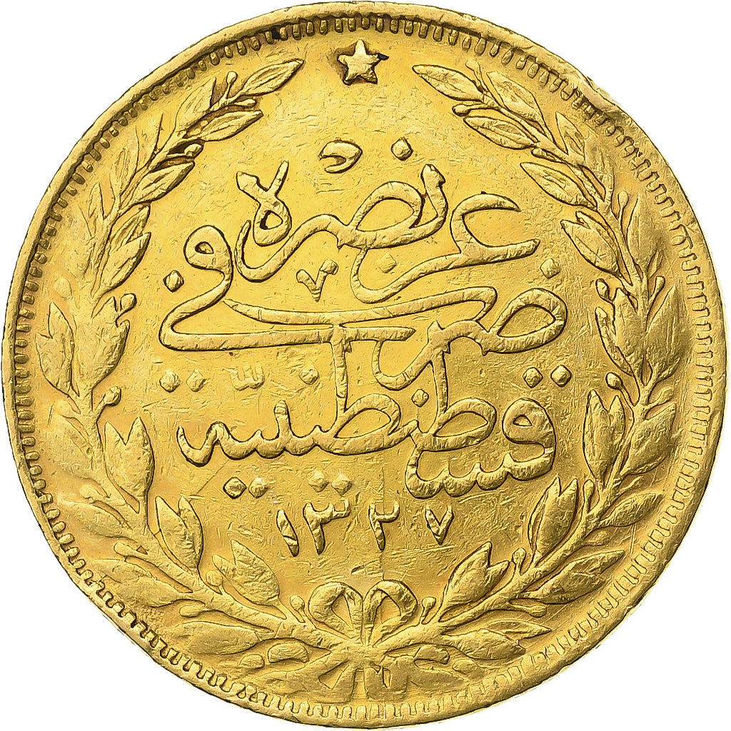 Moneta, Turchia, Muhammad V, 100 Kurush, 1911/AH1327, Qustantiniyah, BB+, Oro