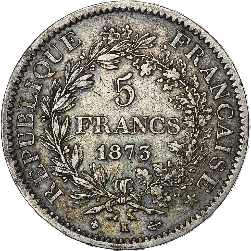 Moneda, Francia, Hercule, 5 Francs, 1873, Bordeaux, MBC+, Plata, KM:820.2