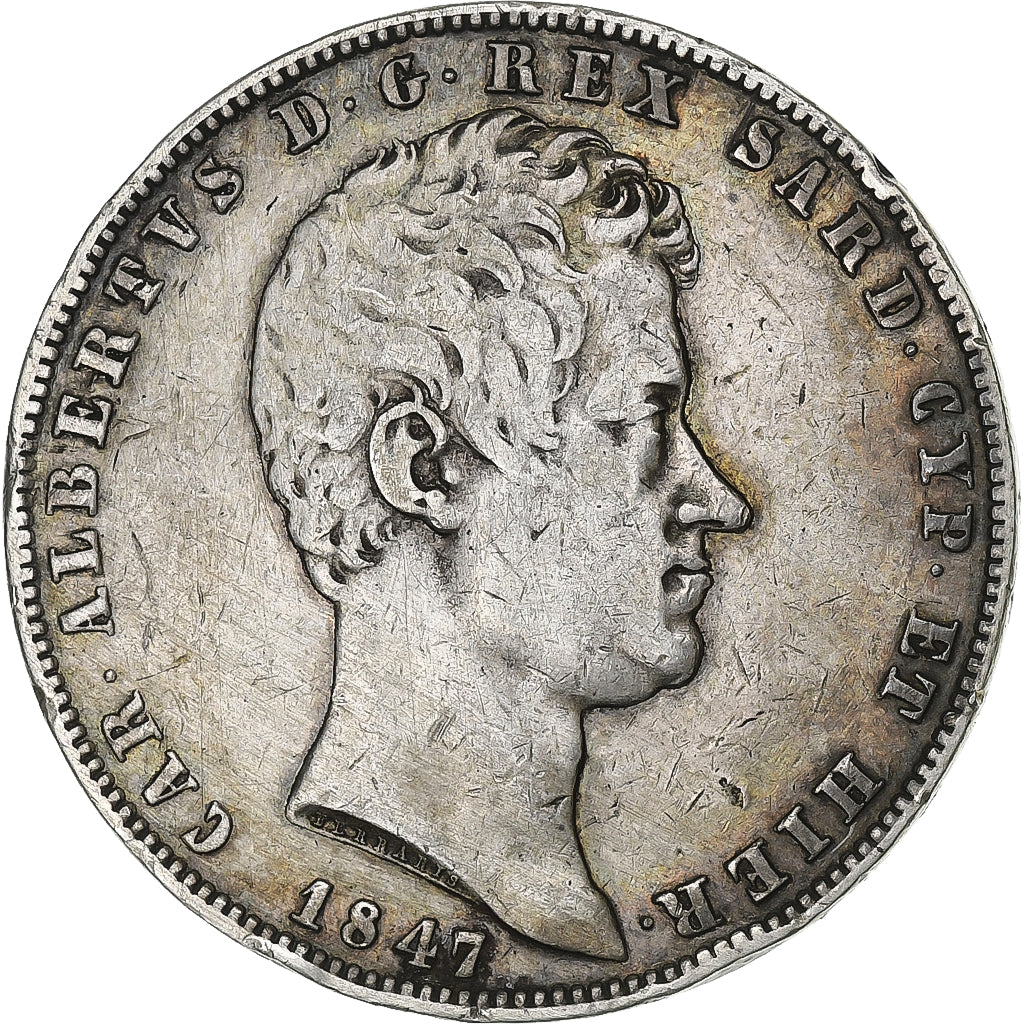 Moneda, Estados italianos, SARDINIA, Carlo Alberto, 5 Lire, 1847, Genoa, BC+