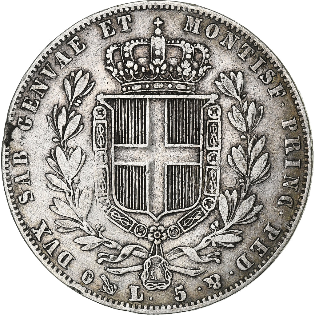 Moneda, Estados italianos, SARDINIA, Carlo Alberto, 5 Lire, 1847, Genoa, BC+