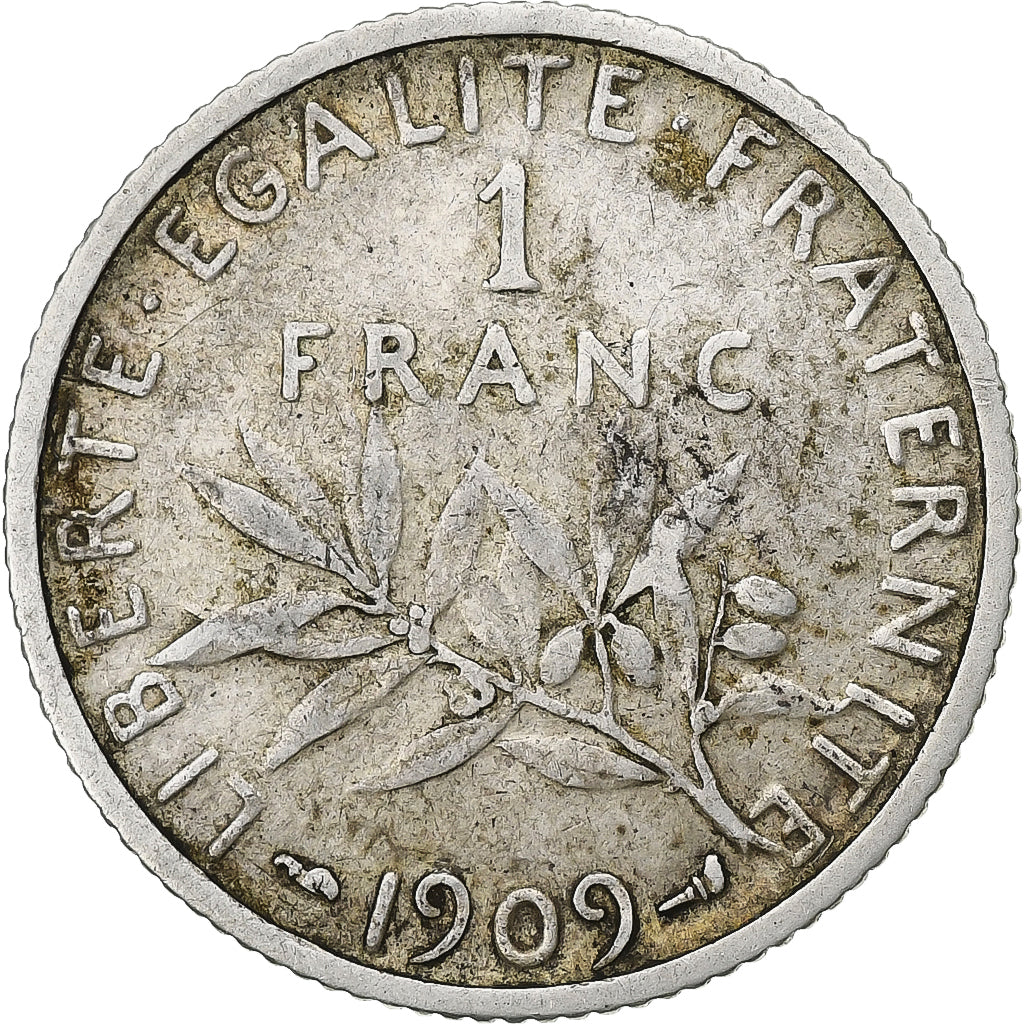 Moneta, Francia, Semeuse, Franc, 1909, Paris, MB+, Argento, KM:844.1
