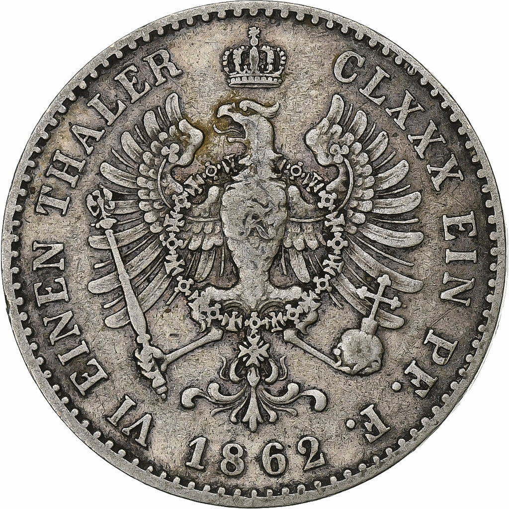Duitse staten, PRUSSIA, Wilhelm I, 1/6 Thaler, 1862, Berlin, Zilver, ZF, KM:487