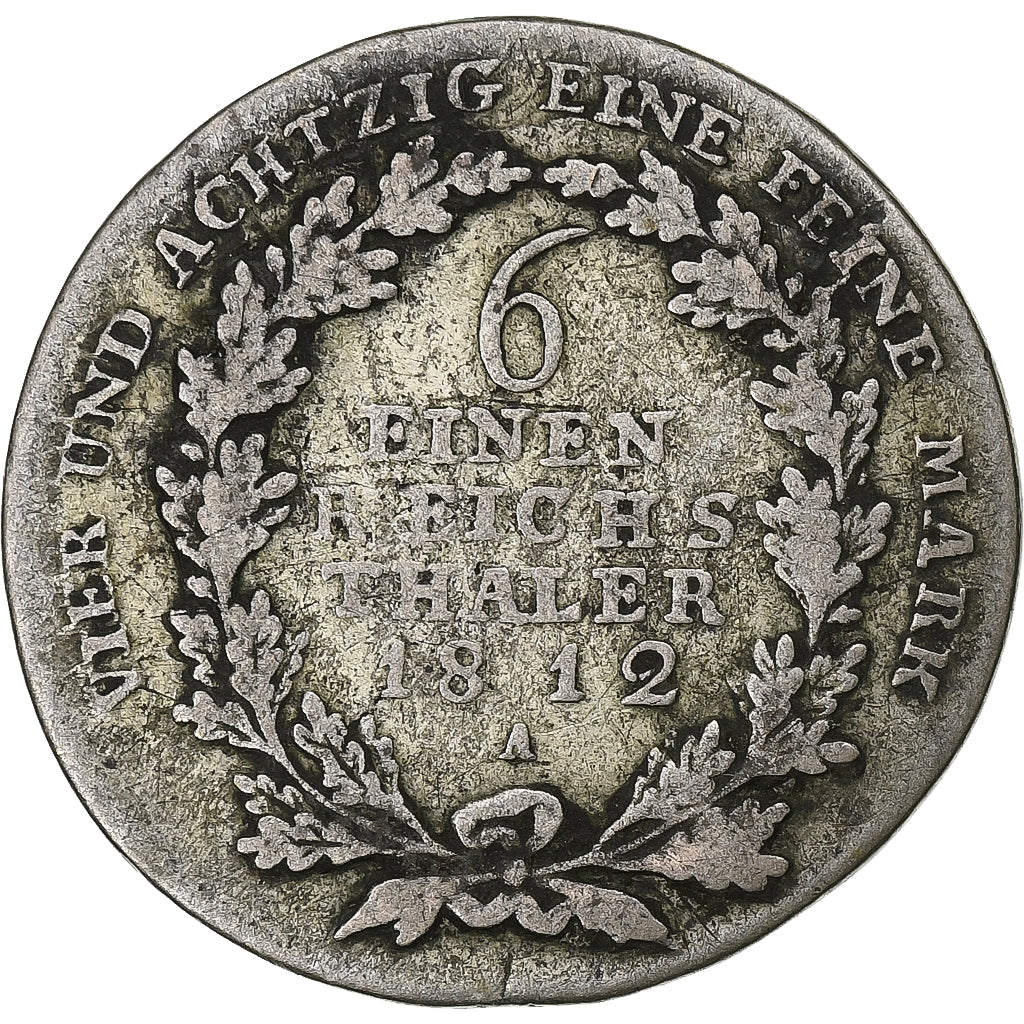 Münze, Deutsch Staaten, PRUSSIA, Friedrich Wilhelm III, 1/6 Thaler, 1812