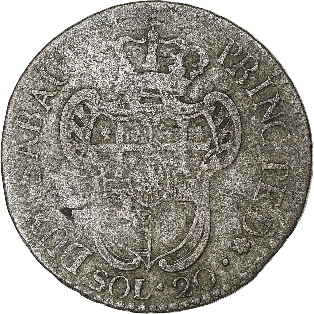 Moneta, STATI ITALIANI, SARDINIA, Vittorio Amedeo III, 20 Soldi, Lira, 1795