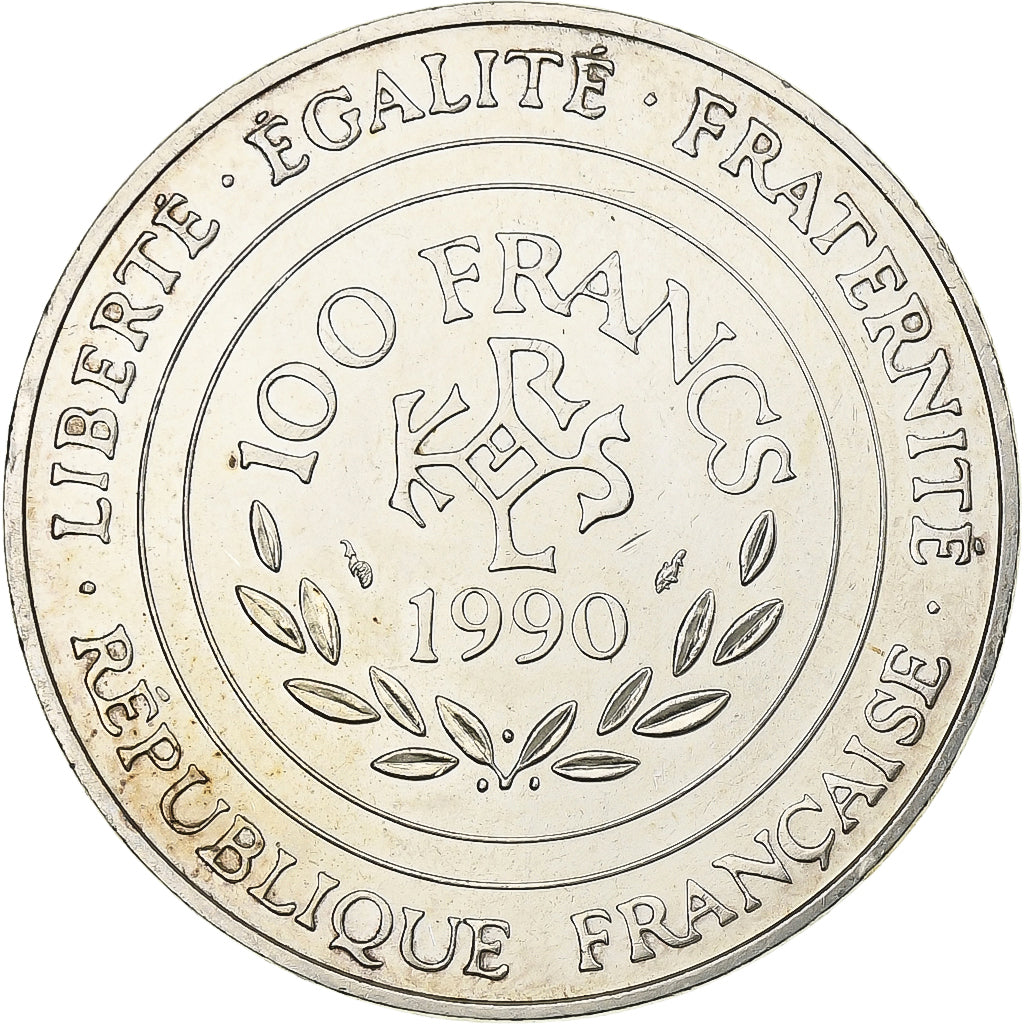 Moneda, Francia, Charlemagne, 100 Francs, 1990, Paris, EBC+, Plata, KM:982