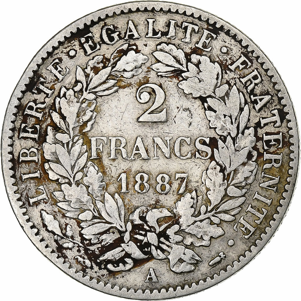 Münze, Frankreich, Cérès, 2 Francs, 1887, Paris, S+, Silber, KM:817.1