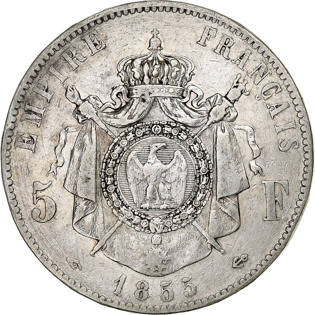 Moneta, Francia, 5 Francs, 1855, Paris, MB+, Argento, KM:782.1, Gadoury:734