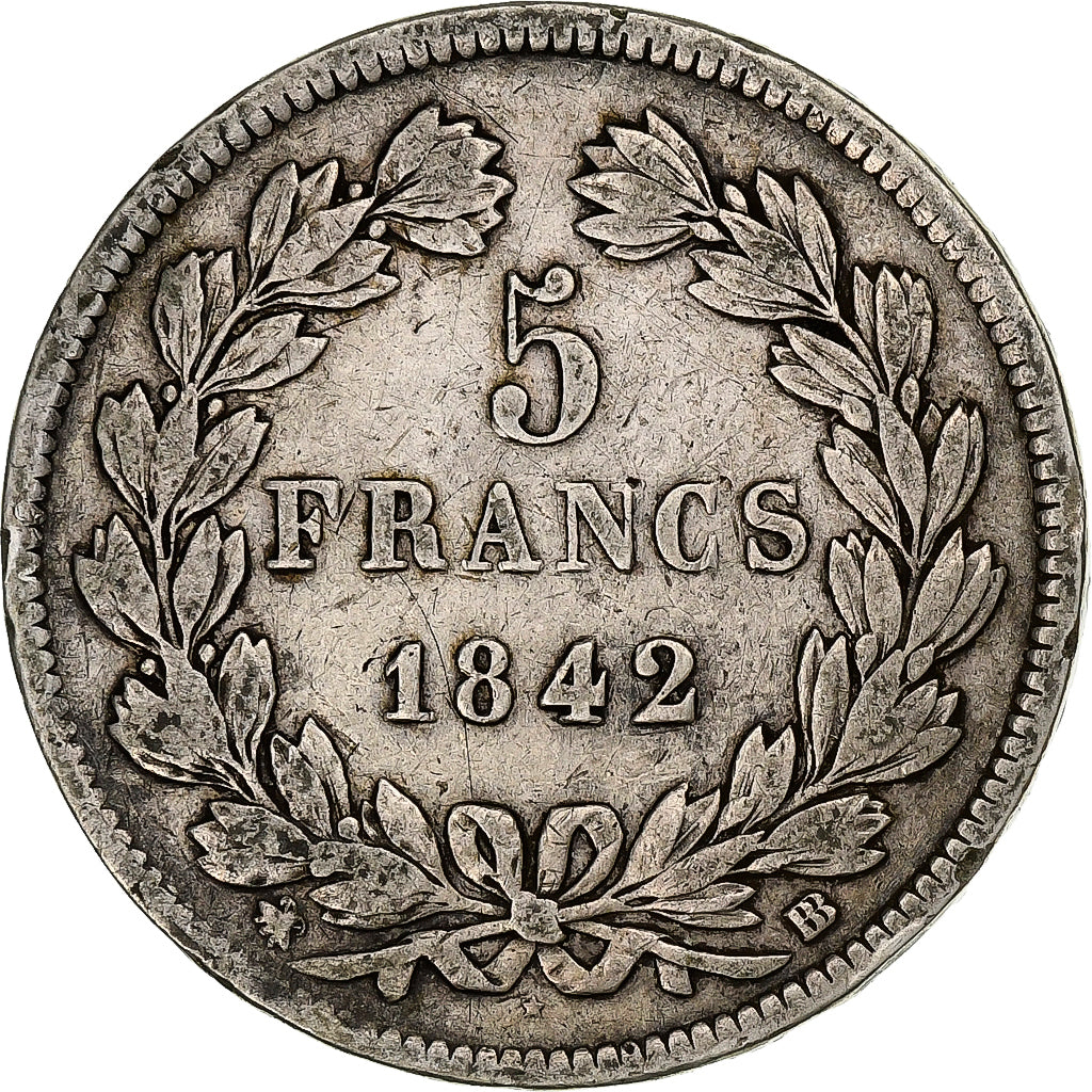 FRANCE, Louis-Philippe, 5 Francs, 1842, Strasbourg, KM #749.3, EF(40-45),...