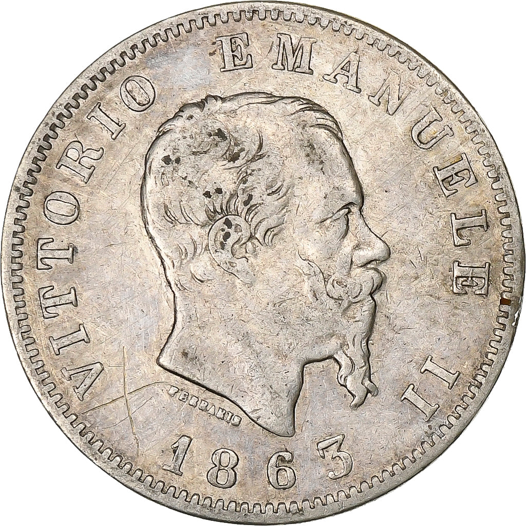 Coin, Italy, Vittorio Emanuele II, Lira, 1863, Milan, VF(30-35), Silver, KM:5a.1