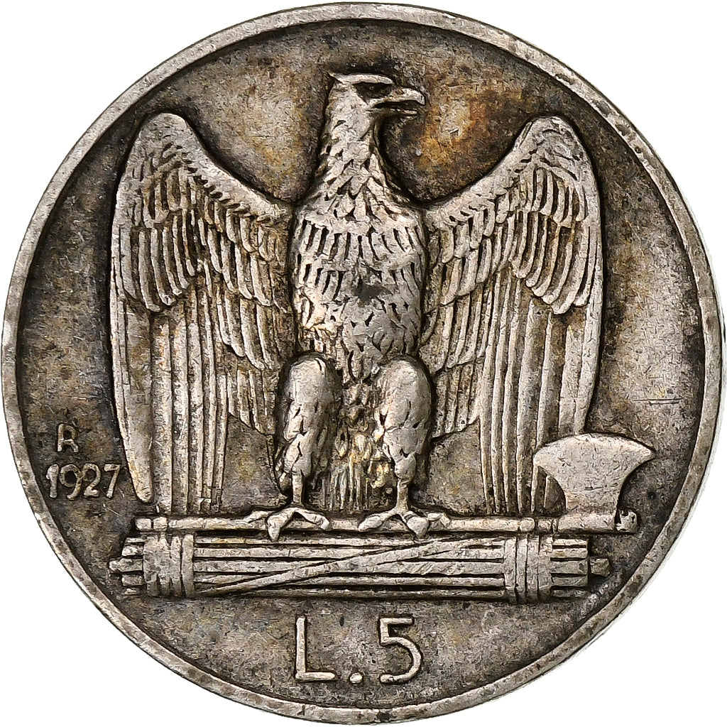 Italy, Vittorio Emanuele III, 5 Lire, 1927, Rome, Silver, AU(50-53), KM:67.2