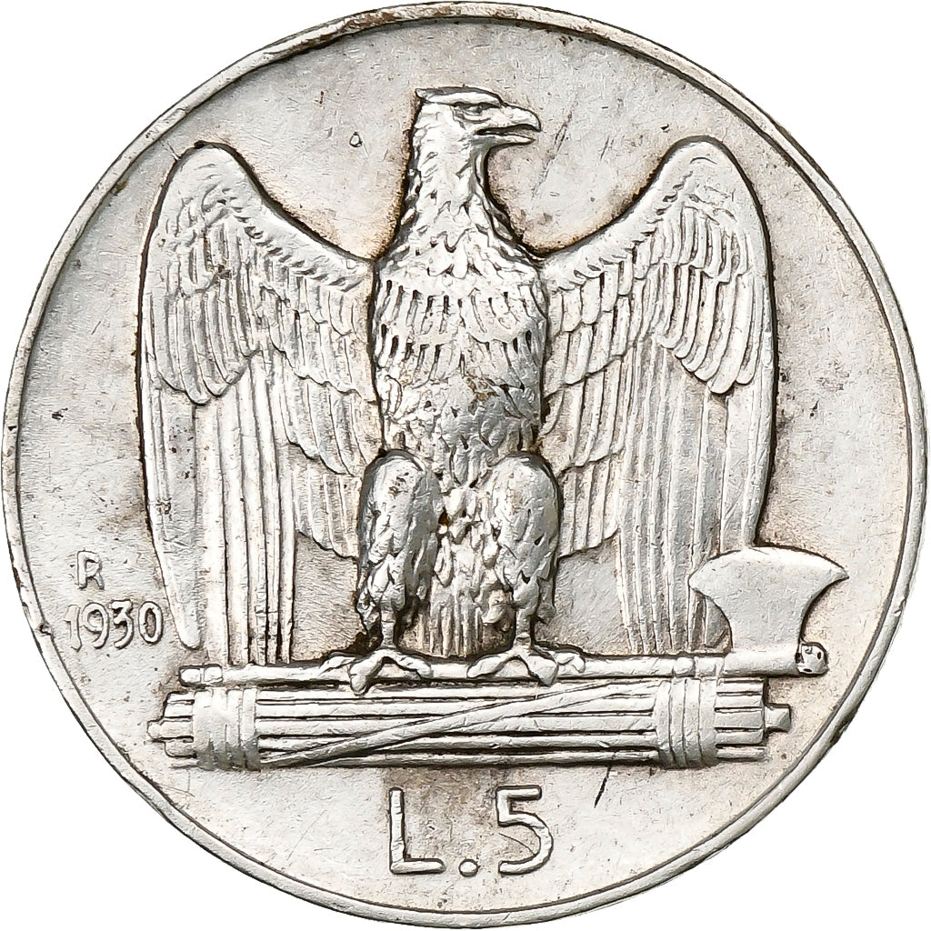 Coin, Italy, Vittorio Emanuele III, 5 Lire, 1930, Rome, AU(50-53), Silver