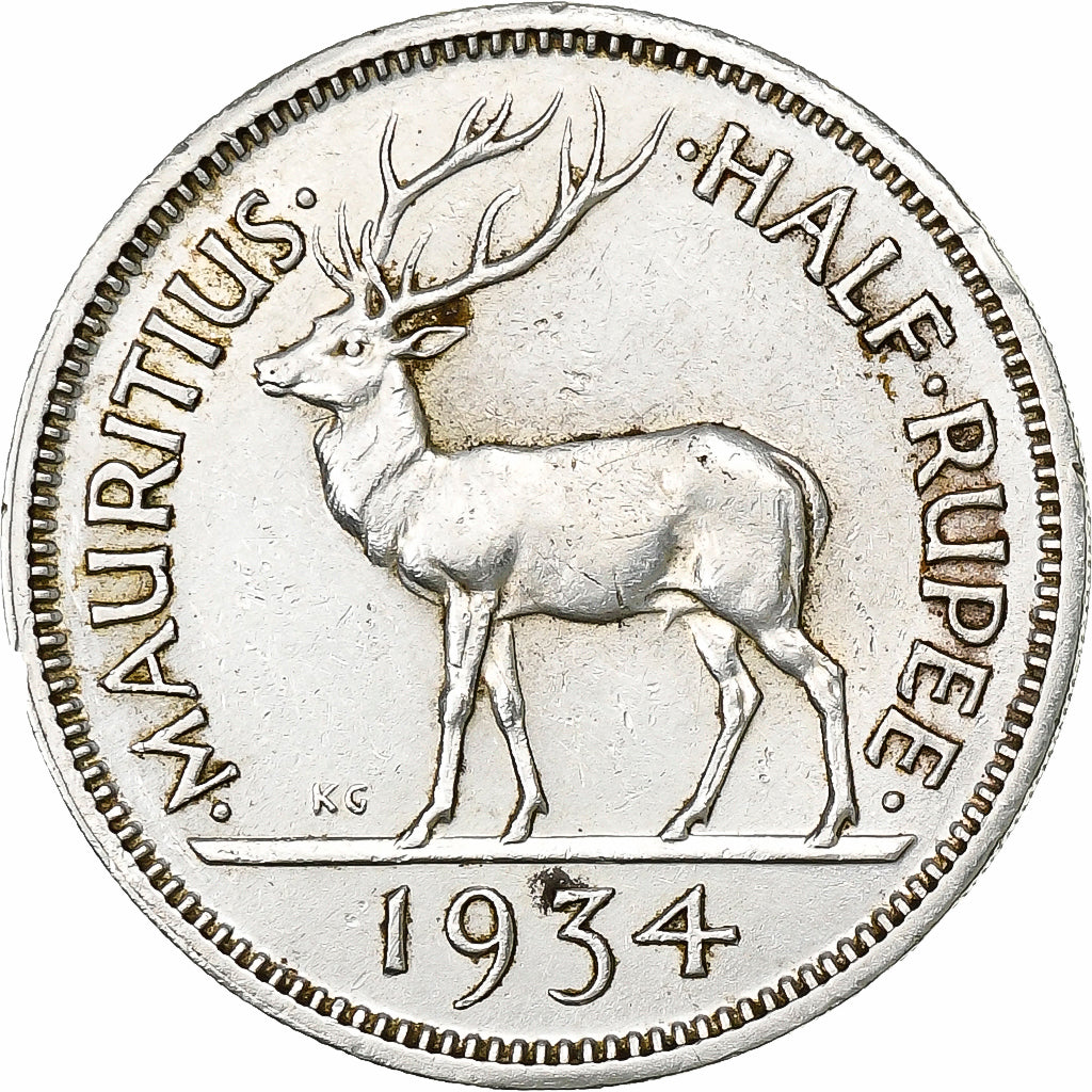 Mauritius, George V, 1/2 Rupee, 1934, Silver, EF(40-45), KM:16