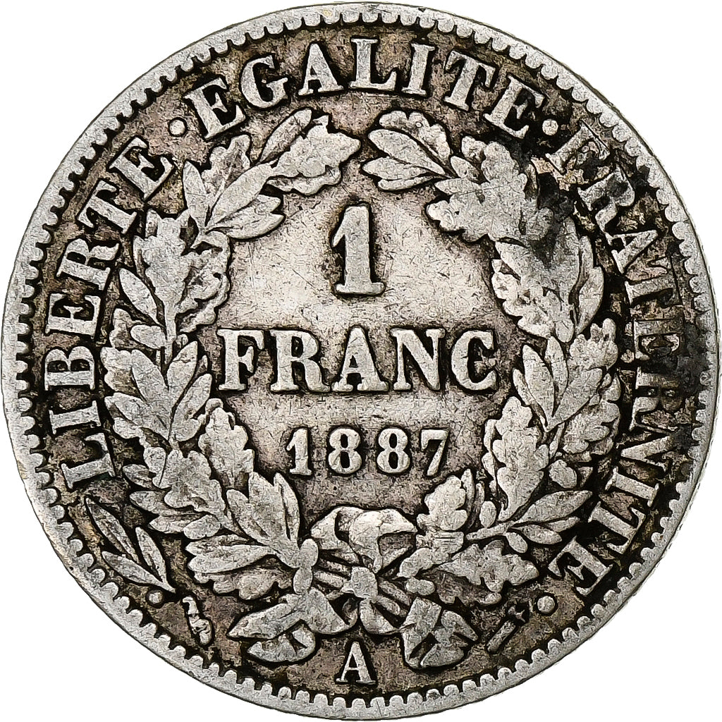 Coin, France, Cérès, Franc, 1887, Paris, VF(30-35), Silver, KM:822.1