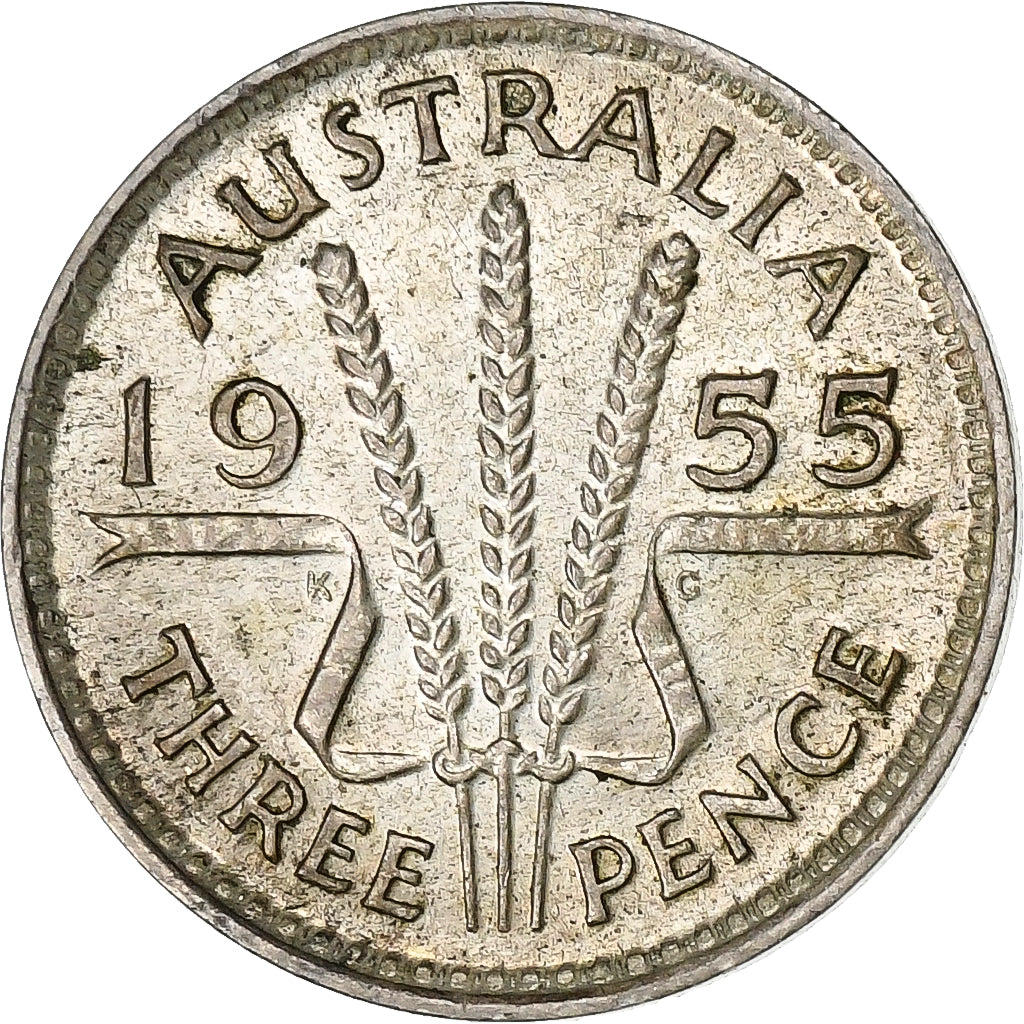 Australia, Elizabeth II, 3 Pence, 1955, Plata, MBC