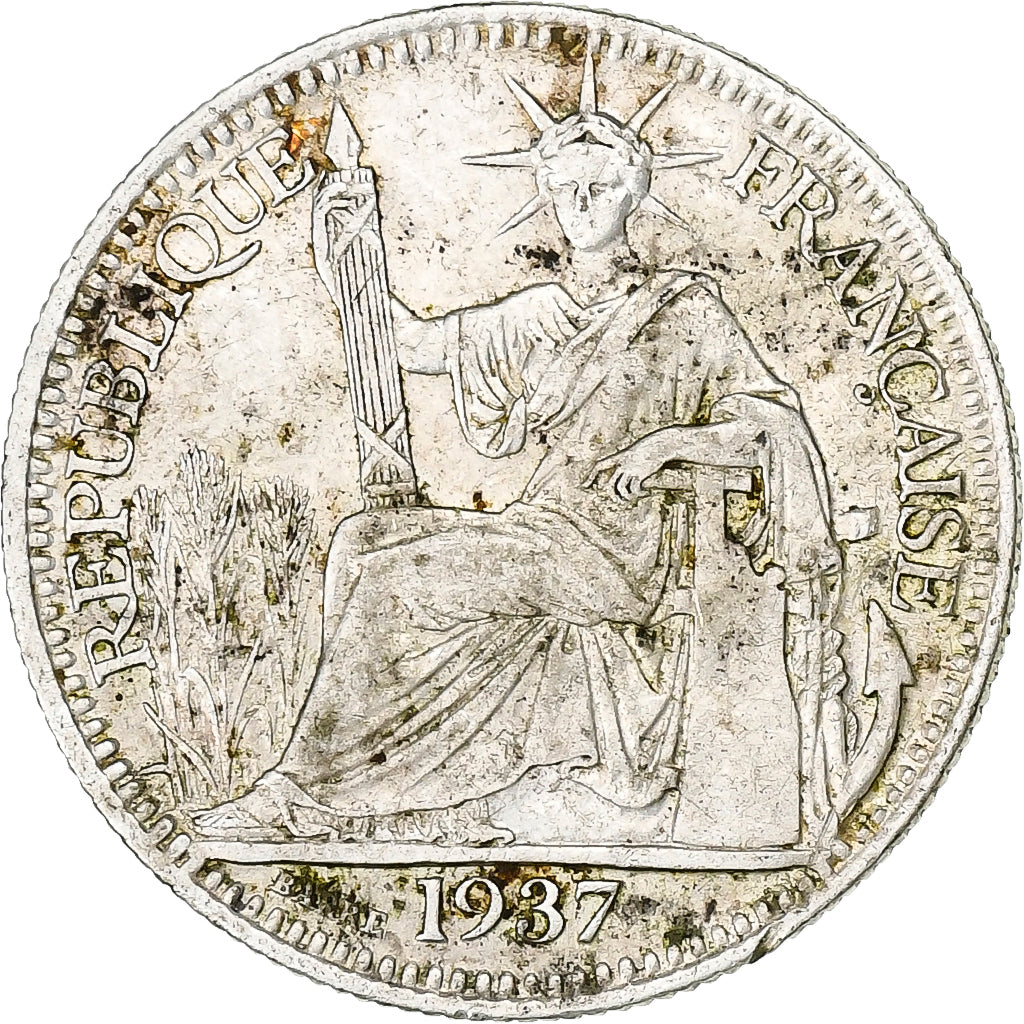INDOCINA FRANCESE, 10 Cents, 1937, Paris, Argento, BB, KM:16.2