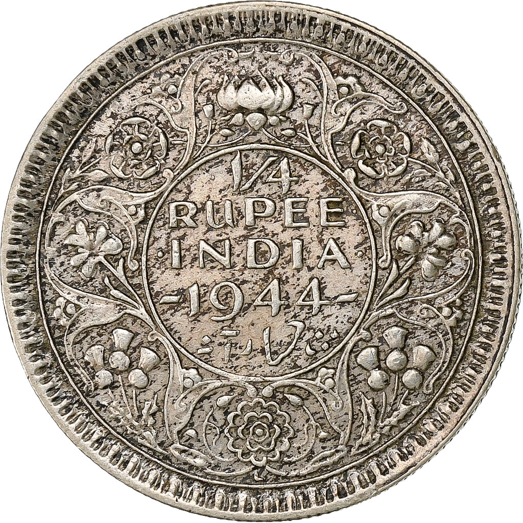 Moneta, INDIE BRYTYJSKIE, George VI, 1/4 Rupee, 1944, Bombay, AU(50-53), Srebro