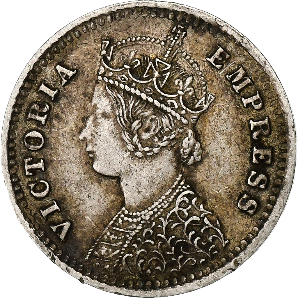 Munten, INDIA-BRITS, Victoria, 2 Annas, 1886, FR+, Zilver, KM:488