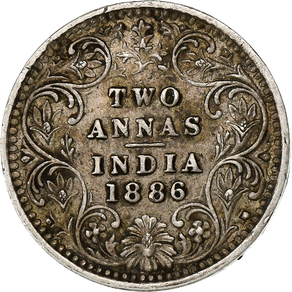 Munten, INDIA-BRITS, Victoria, 2 Annas, 1886, FR+, Zilver, KM:488