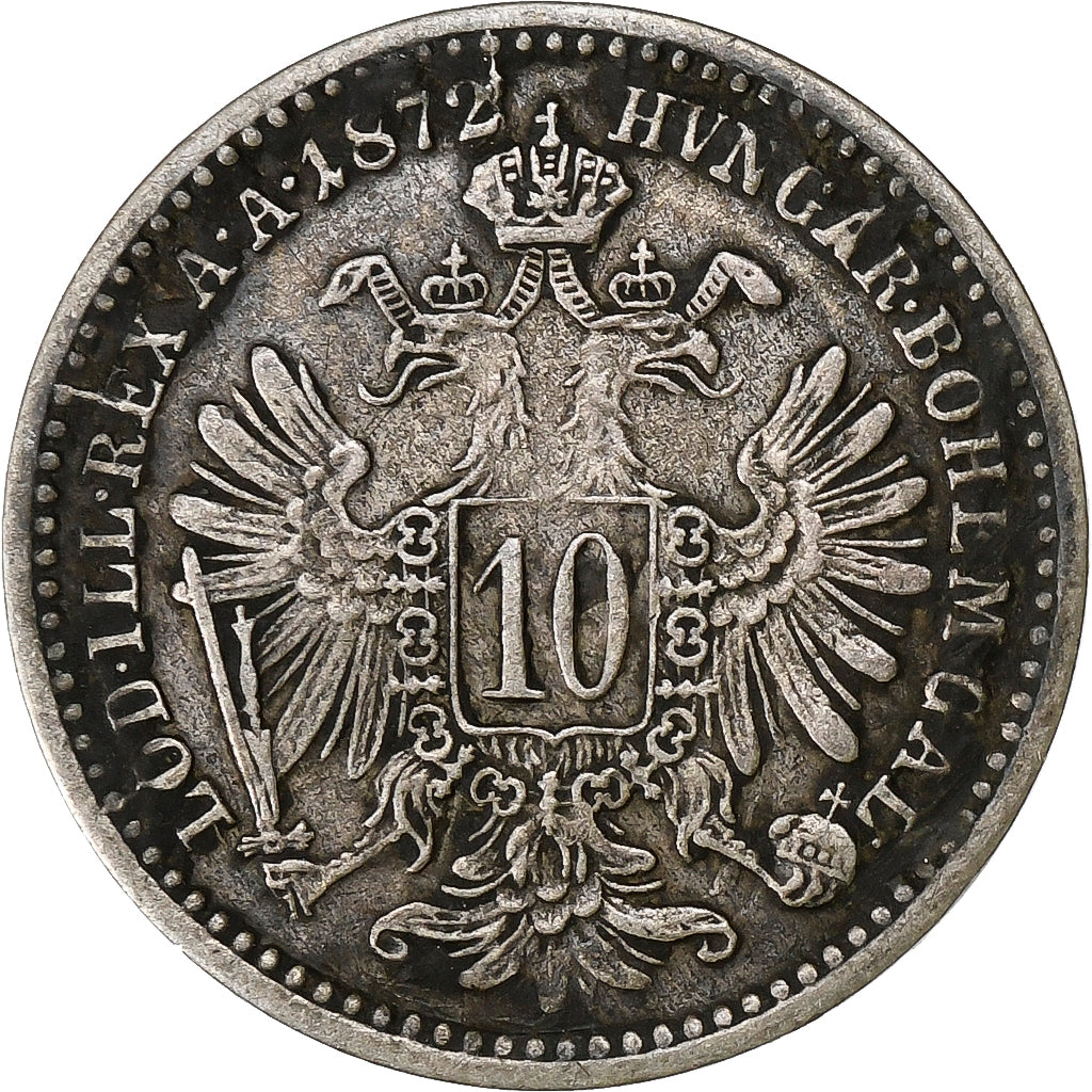 Áustria, Franz Joseph I, 10 Kreuzer, 1872, Vienna, Lingote, VF(30-35)