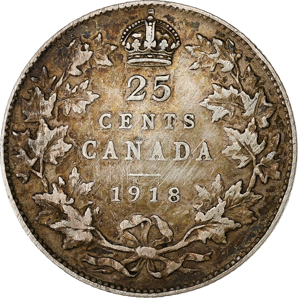 Canada, George V, 25 Cents, 1918, Royal Canadian Mint, Zilver, FR+, KM:24
