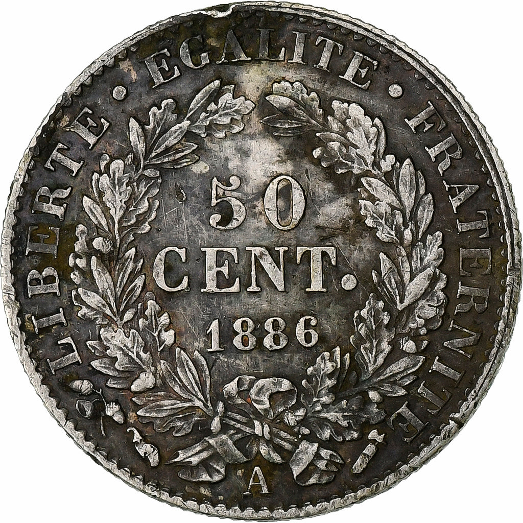 Francja, 50 Centimes, Cérès, 1886, Paris, Srebro, EF(40-45), Gadoury:419a