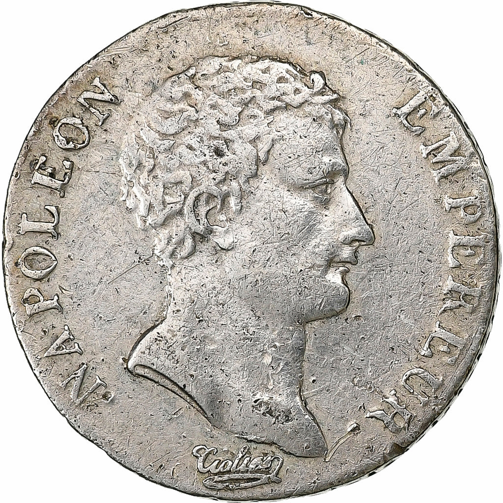 Francia, Demi Franc, Napoléon I, An 13 (1805), Paris, Plata, BC+, Gadoury:395