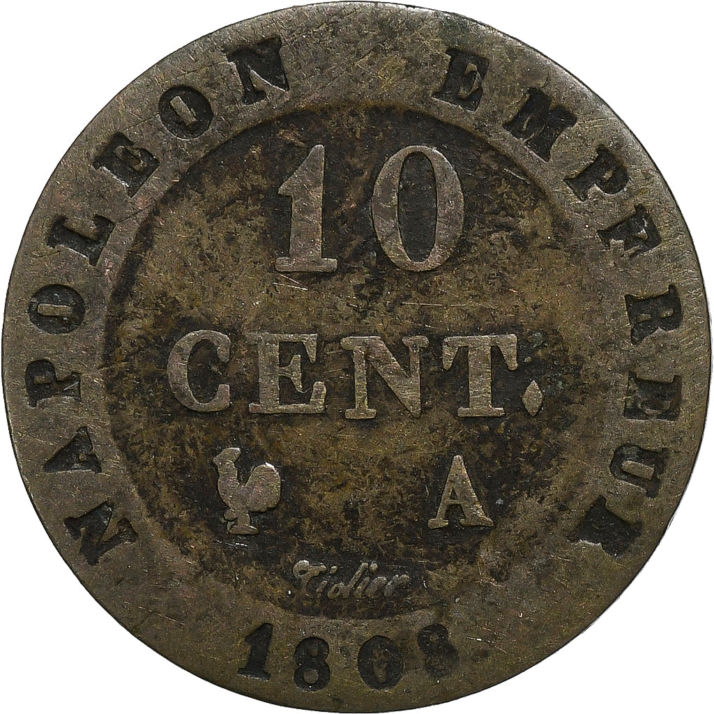 Francia, Napoleon I, 10 Centimes, 1808, Paris, MBC, Vellón, Gadoury:190