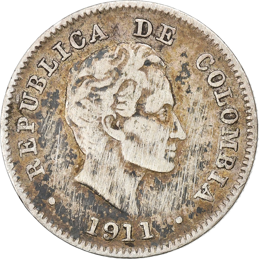 Colombia, 10 Centavos, 1911, Silver, EF(40-45), KM:196.1