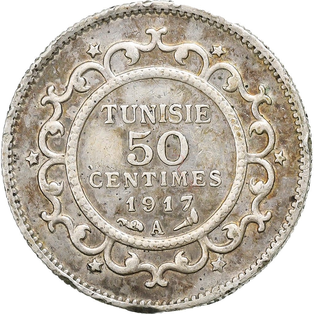 Münze, Tunesien, Muhammad al-Nasir Bey, 50 Centimes, 1917, Paris, SS+, Silber
