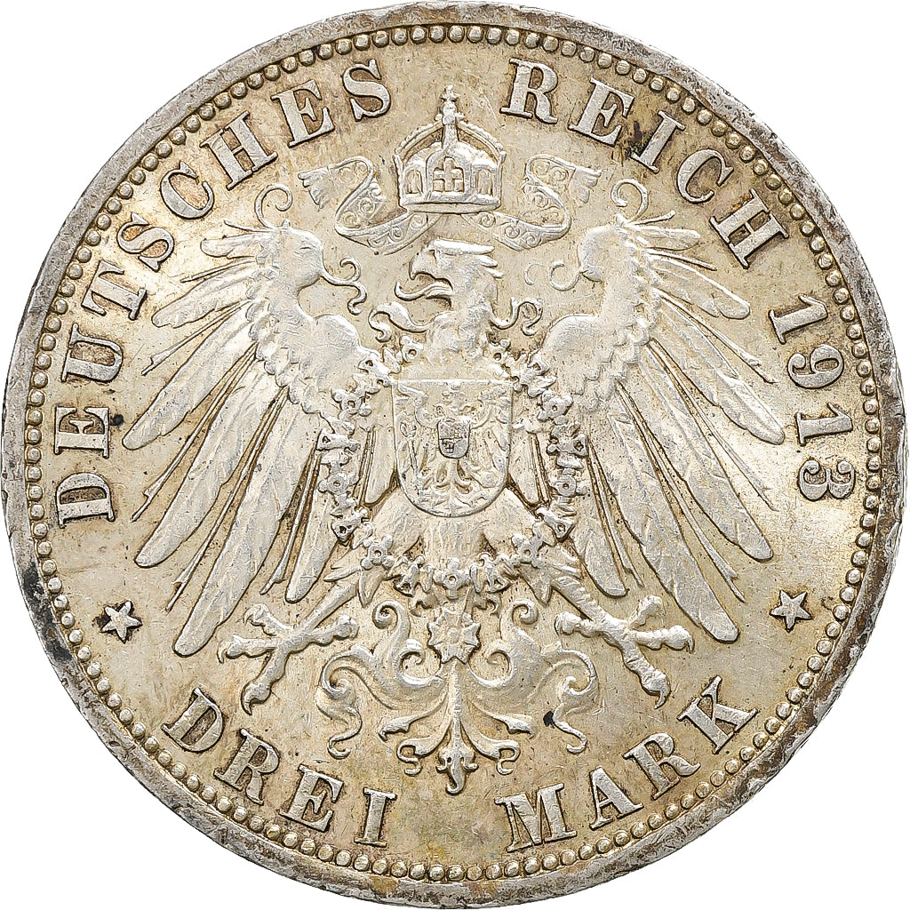 Duitse staten, PRUSSIA, Wilhelm II, 3 Mark, 1913, Berlin, Zilver, PR, KM:535