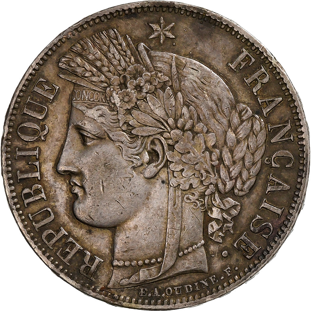 Munten, Frankrijk, Cérès, 5 Francs, 1849, Paris, main-chien, ZF+, Zilver