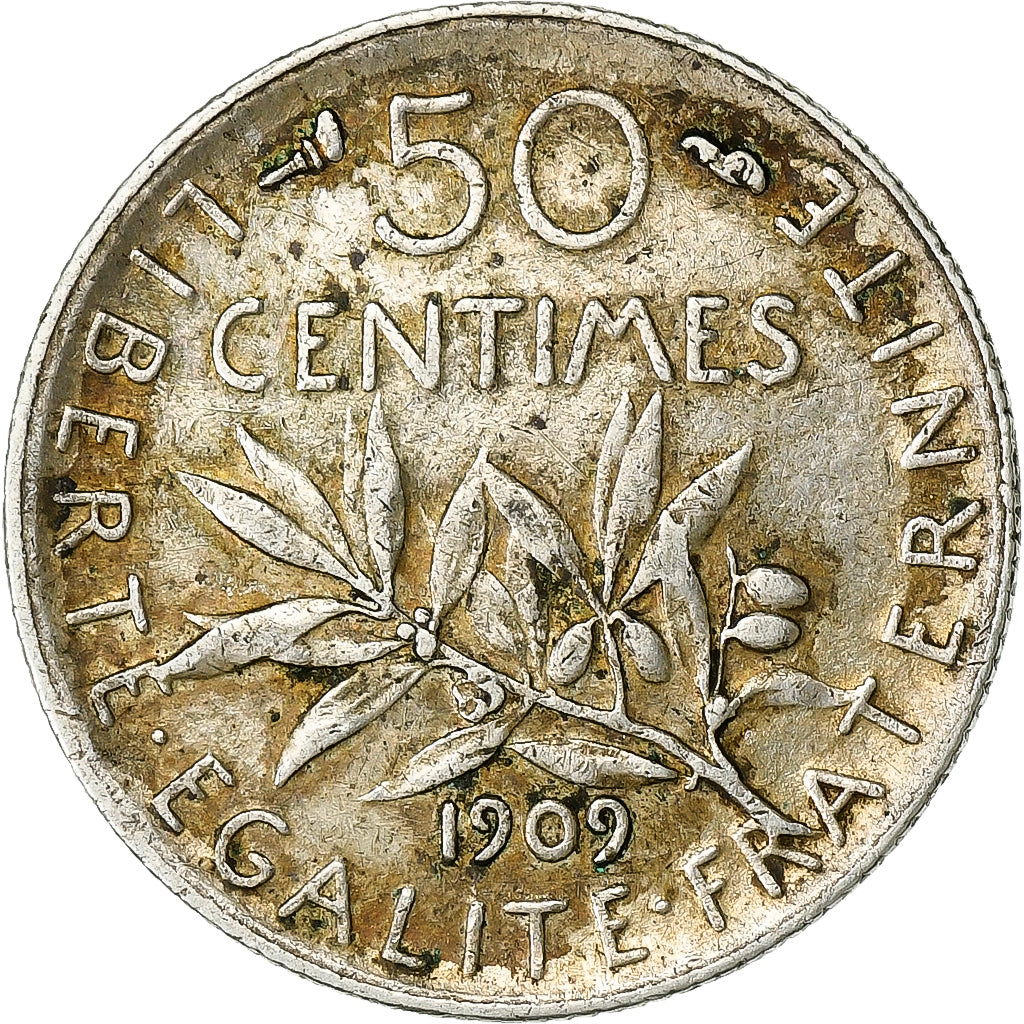 Frankreich, Semeuse, 50 Centimes, 1909, Paris, SS, Silber, KM:854, Gadoury:420