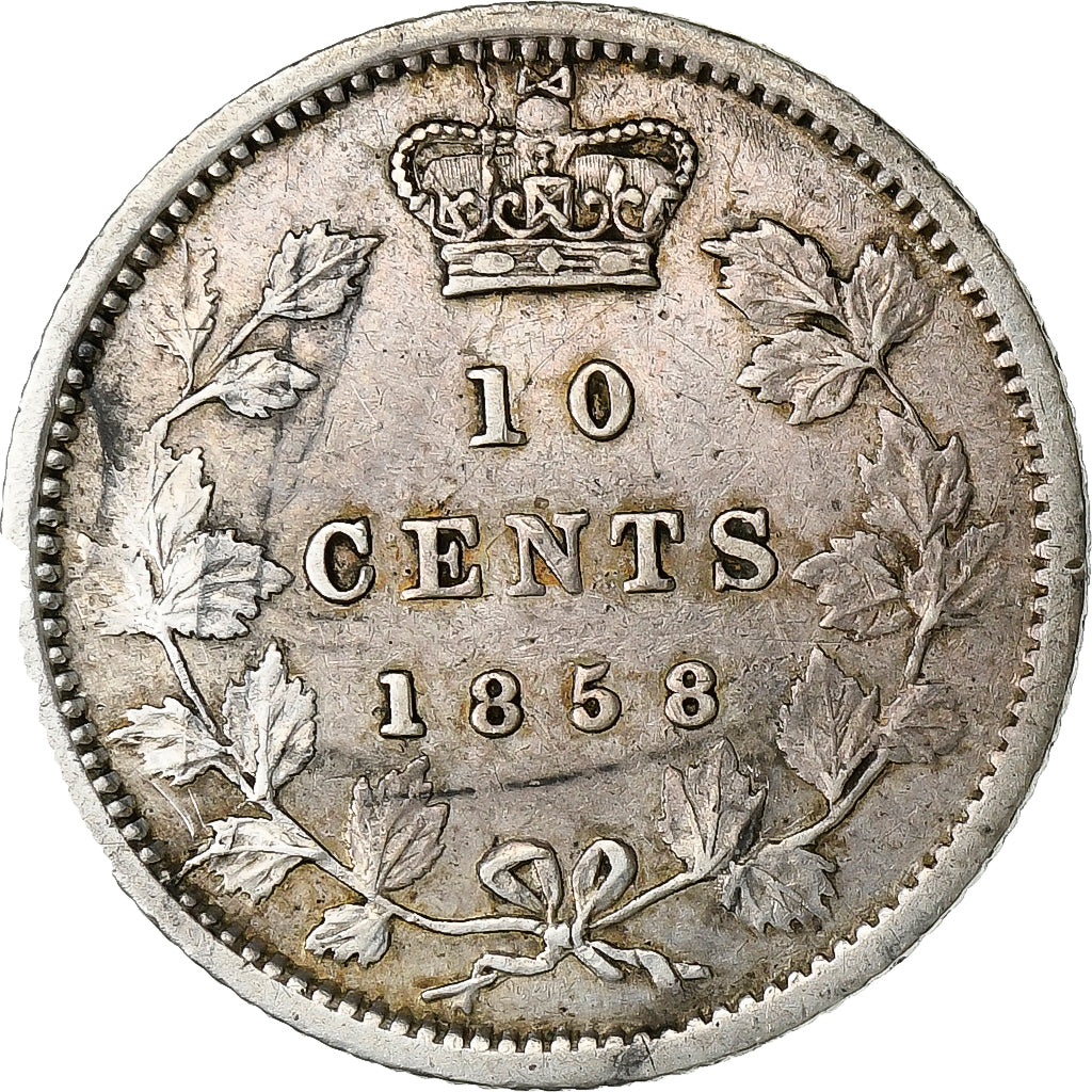 Canada, Victoria, 10 Cents, 1858, Heaton, Silver, EF(40-45)