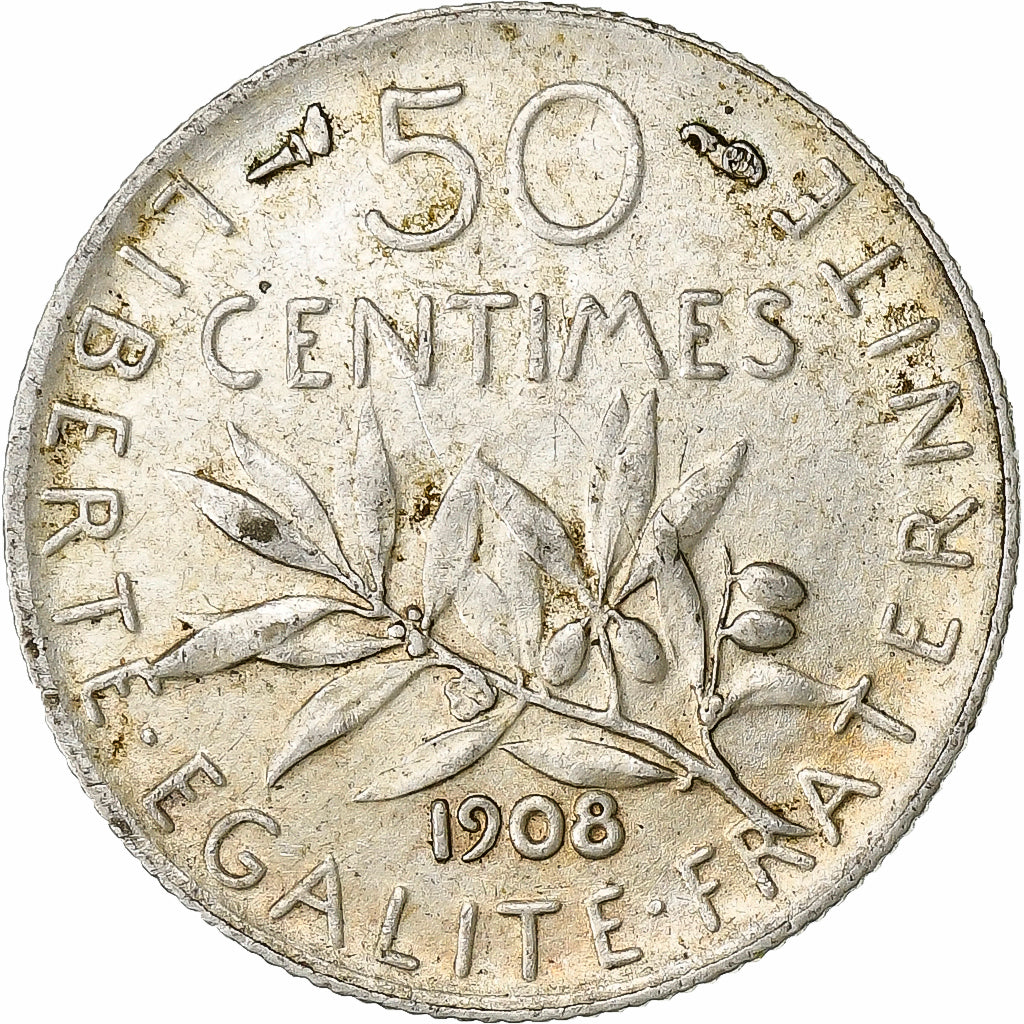 Frankreich, Semeuse, 50 Centimes, 1908, Paris, AU(50-53), Silber, KM:854