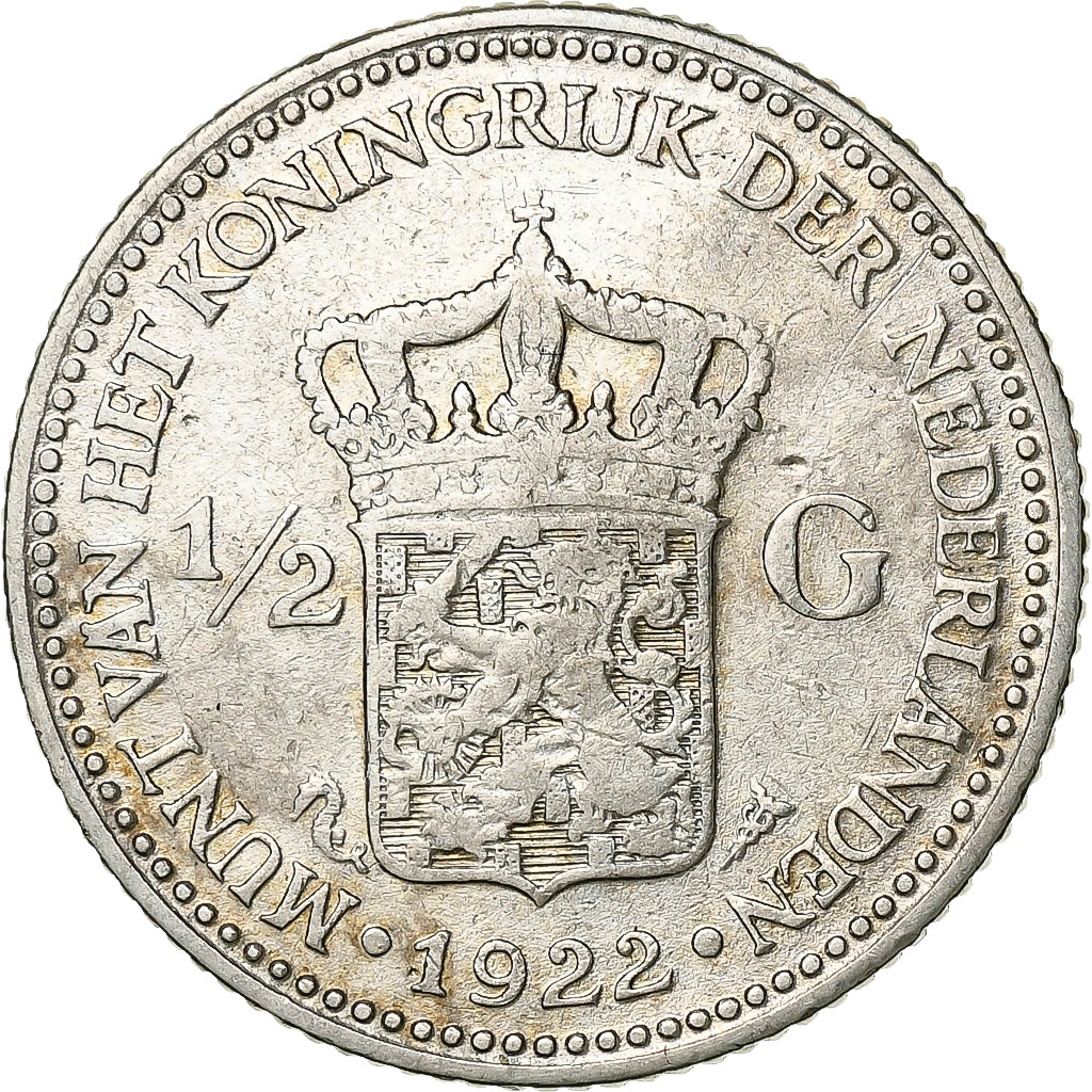 Nederland, Wilhelmina I, 1/2 Gulden, 1922, Zilver, ZF, KM:160
