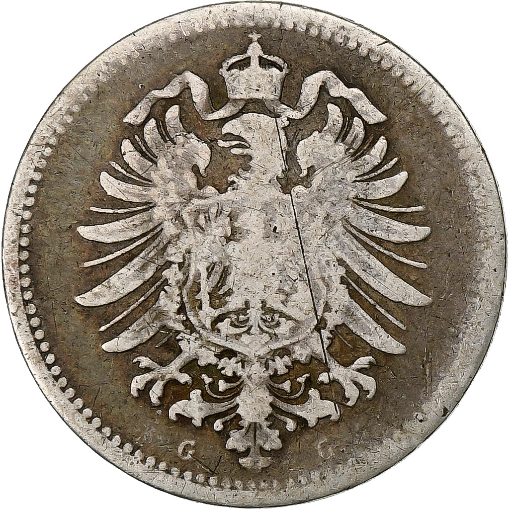 GERMANIA - IMPERO, Wilhelm I, 20 Pfennig, 1874, Frankfurt, Argento, MB, KM:5