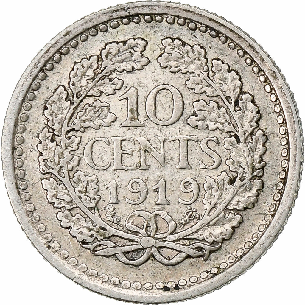 Holandia, Wilhelmina I, 10 Cents, 1919, Utrecht, Srebro, VF(30-35), KM:145