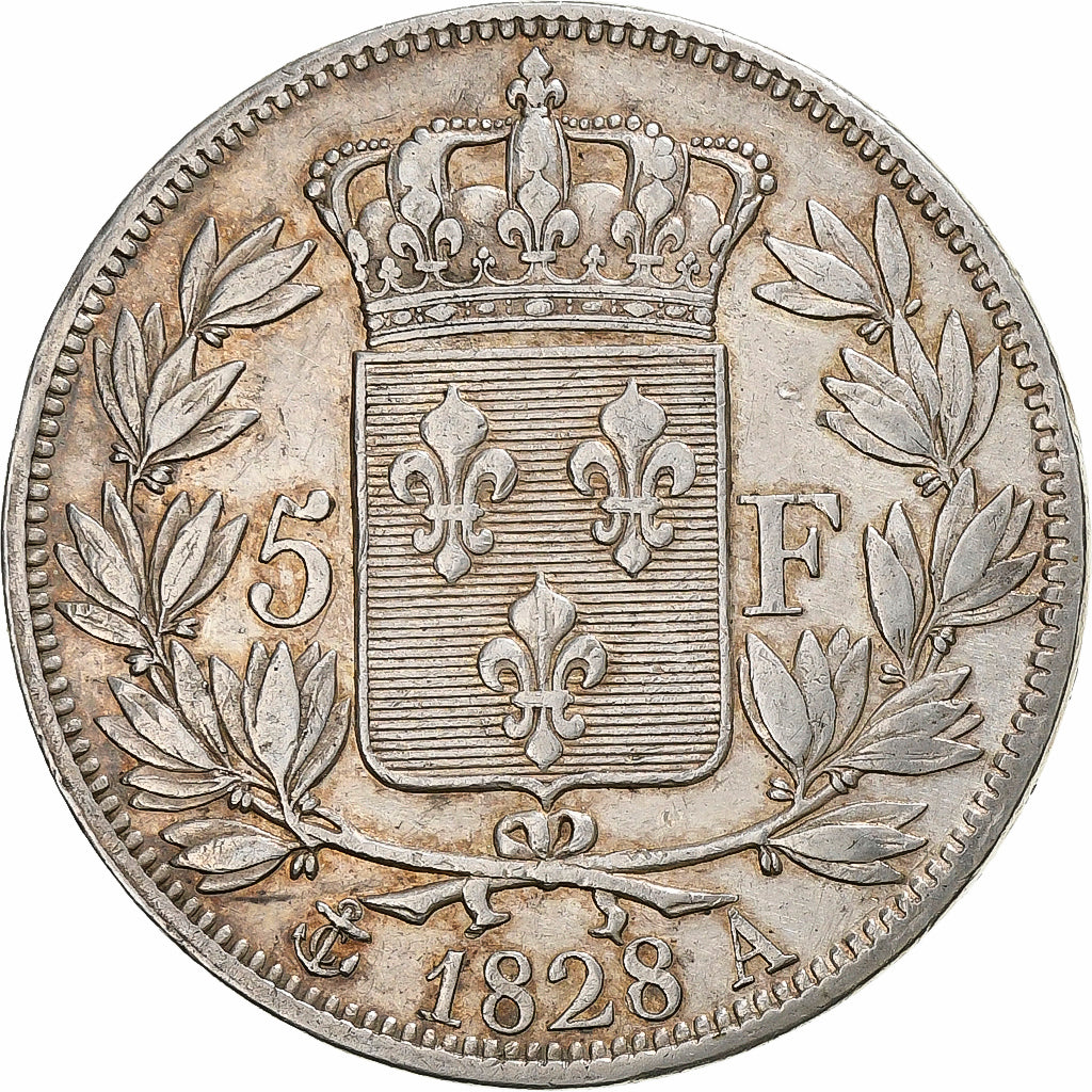 FRANCE, Charles X, 5 Francs, 1828, Paris, KM #728.1, VF(30-35), Silver, Gadoury.