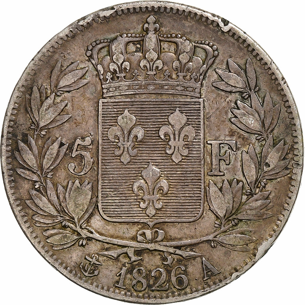 FRANCE, Charles X, 5 Francs, 1826, Paris, KM #720.1, VF(30-35), Silver, Gadoury.