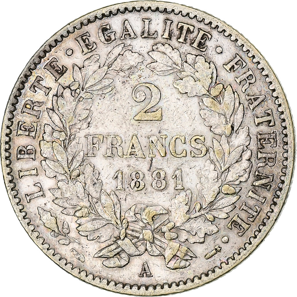 Munten, Frankrijk, Cérès, 2 Francs, 1881, Paris, ZF, Zilver, KM:817.1