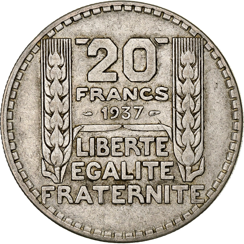 France, 20 Francs, Turin, 1937, Paris, Silver, EF(40-45), Gadoury:852, KM:879