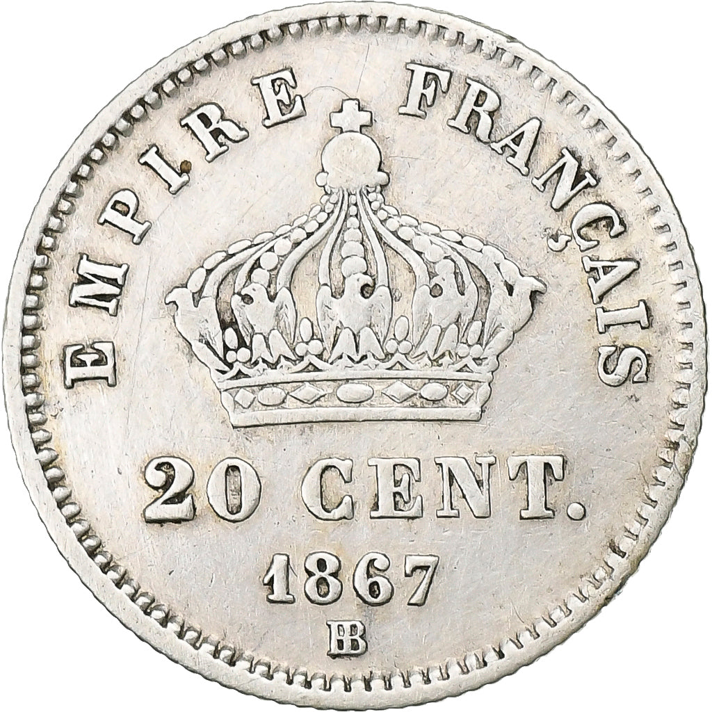 Münze, Frankreich, Napoleon III, 20 Centimes, 1867, Strasbourg, SS+, Silber
