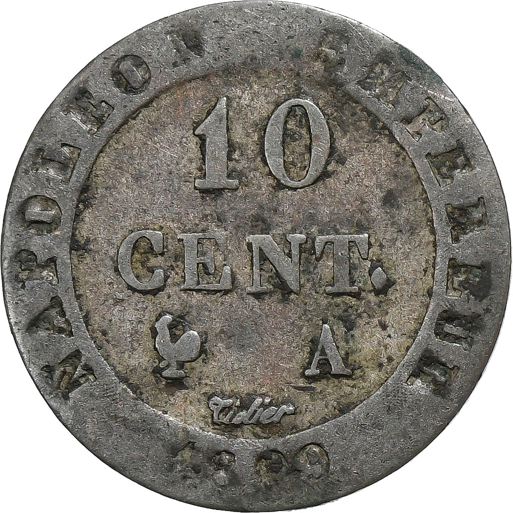 FRANCE, Napoléon I, 10 Centimes, 1809, Paris, KM #676.1, VF(30-35), Billon, G...