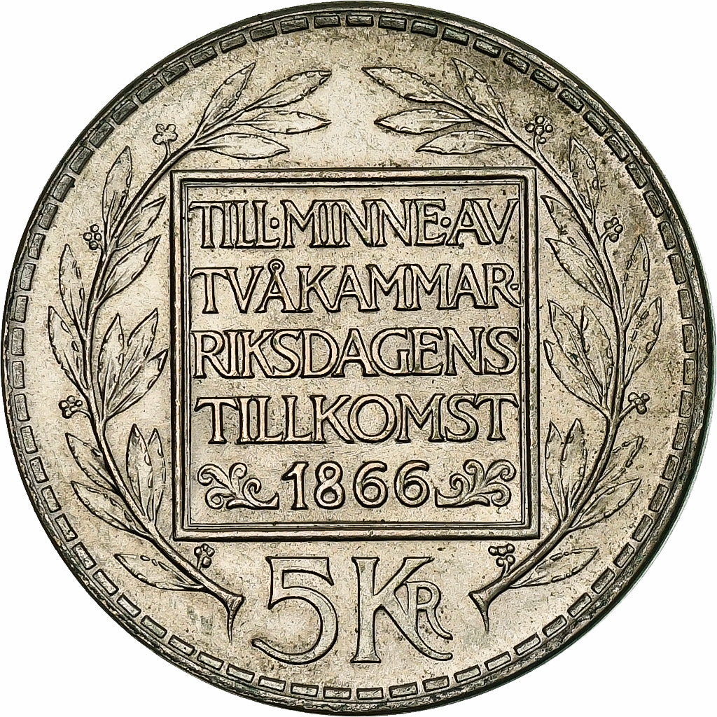 Moneda, Suecia, Gustaf VI, 5 Kronor, 1966, BC+, Plata, KM:839