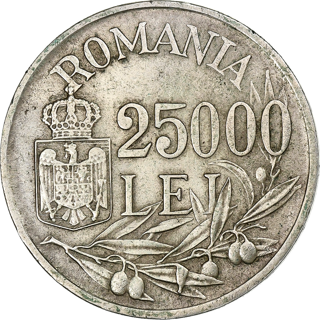 Moneta, Rumunia, Mihai I, 25000 Lei, 1946, EF(40-45), Srebro, KM:70
