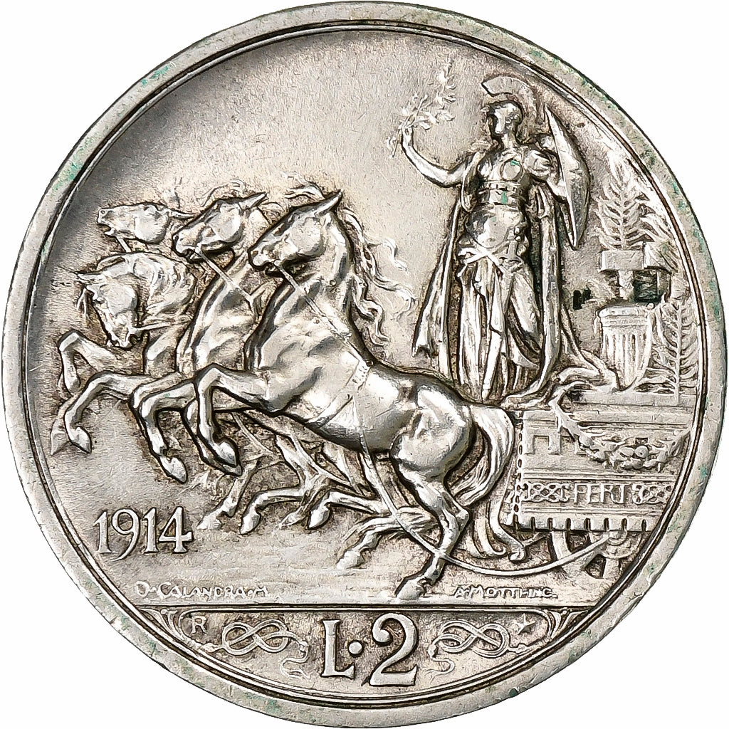 Italy, Vittorio Emanuele III, 2 Lire, 1914, Rome, AU(50-53), Silver, KM:55