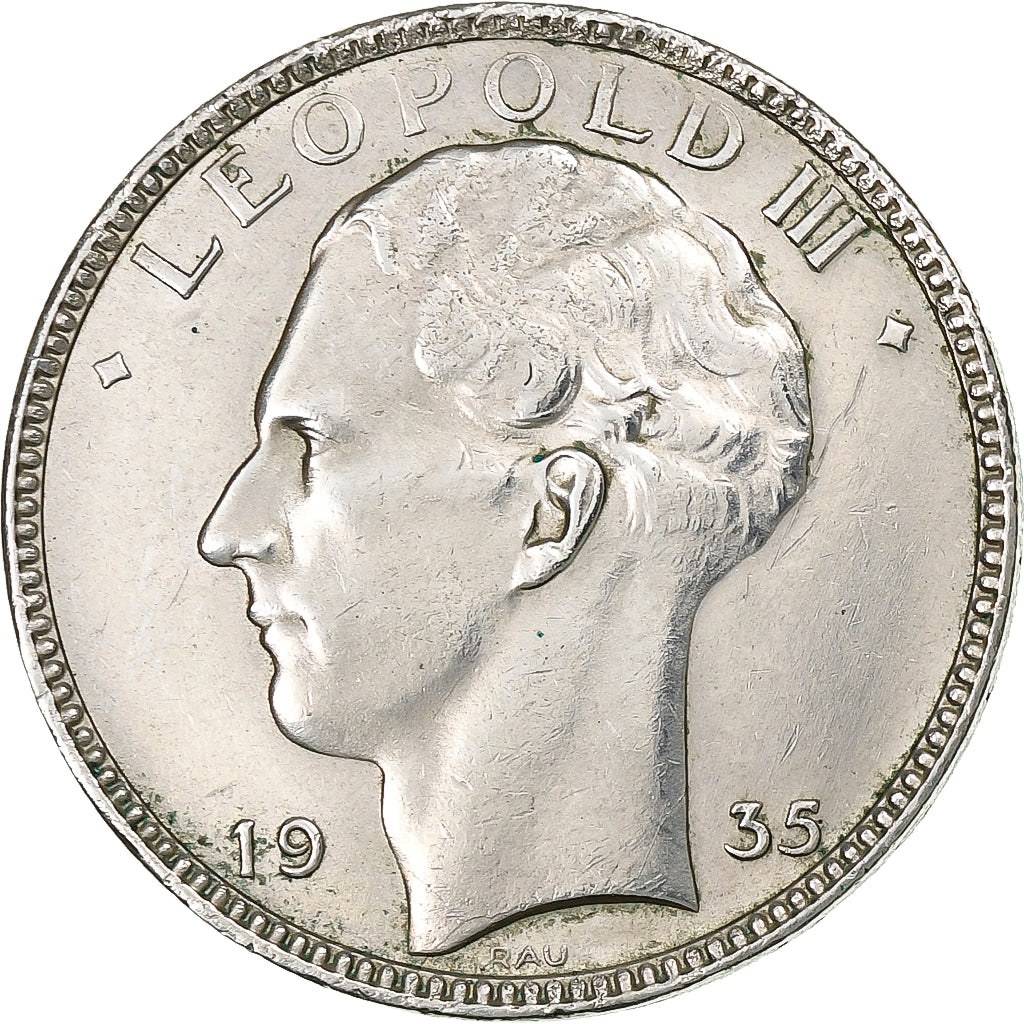 Belgium, 20 Francs, 20 Frank, 1935, Silver, AU(55-58), KM:105
