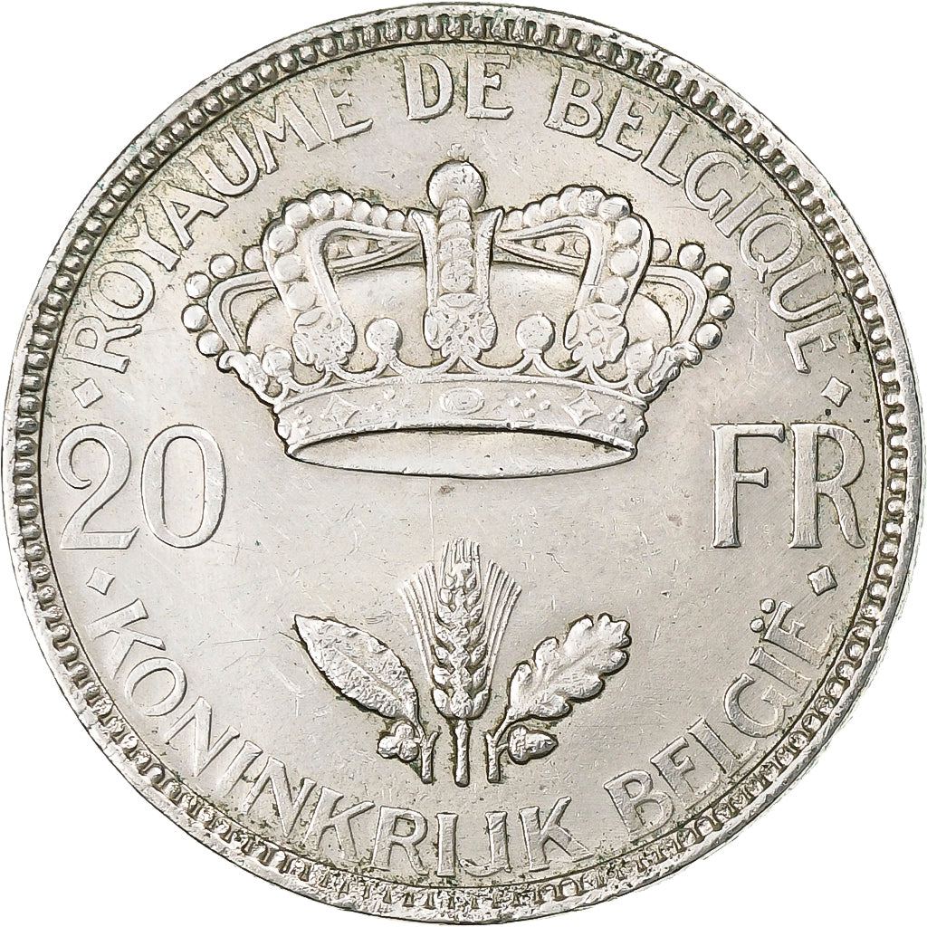 Belgium, 20 Francs, 20 Frank, 1935, Silver, AU(55-58), KM:105