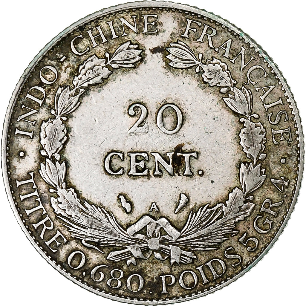 Indochine, 20 Cent, 1923, Paris, MS(60-62), Silver, Lecompte #223, 5.43