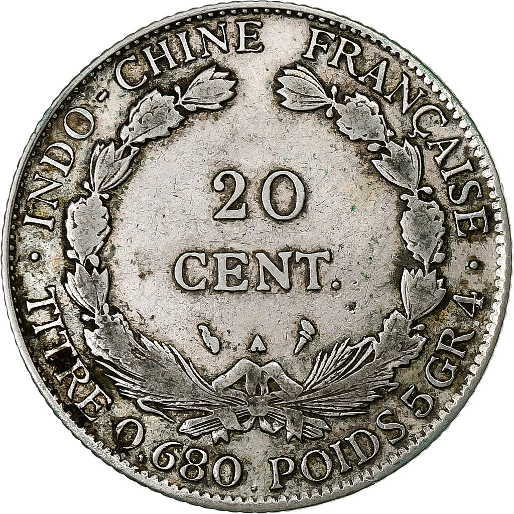 Indochiny francuskie, 20 Cents, 1928, Paris, Srebro, EF(40-45), Lecompte:228